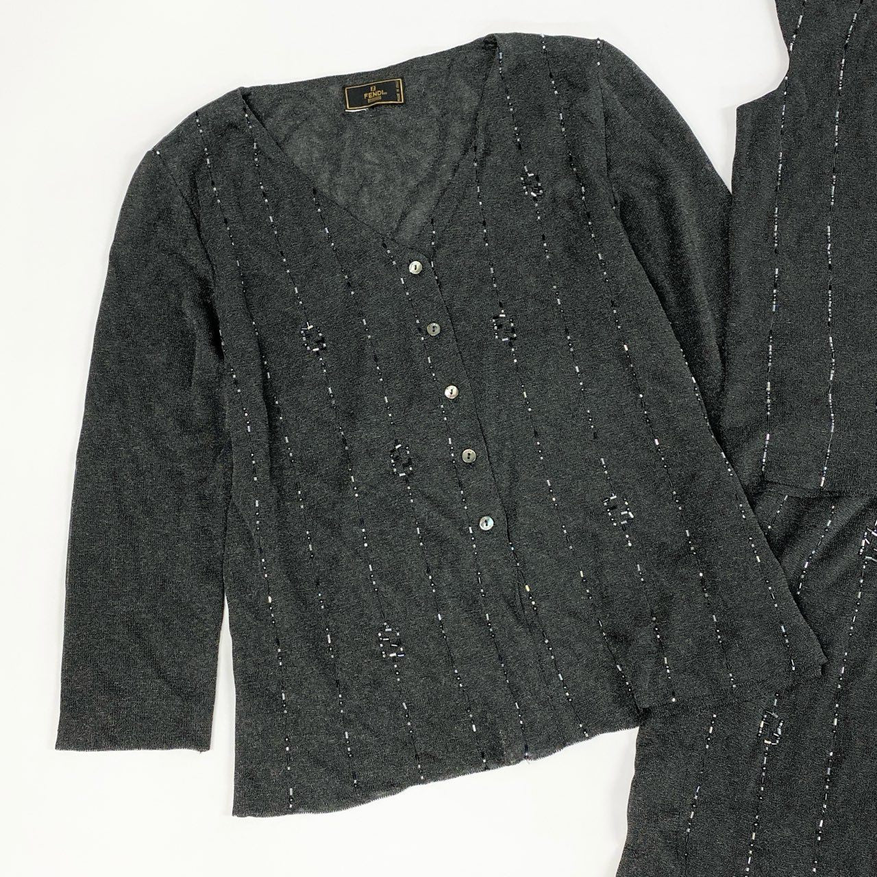 Id10 Vintage FENDI フェンディ ビジュー FFロゴ ニットセットアップ ３点セット 46 グレー系u02t