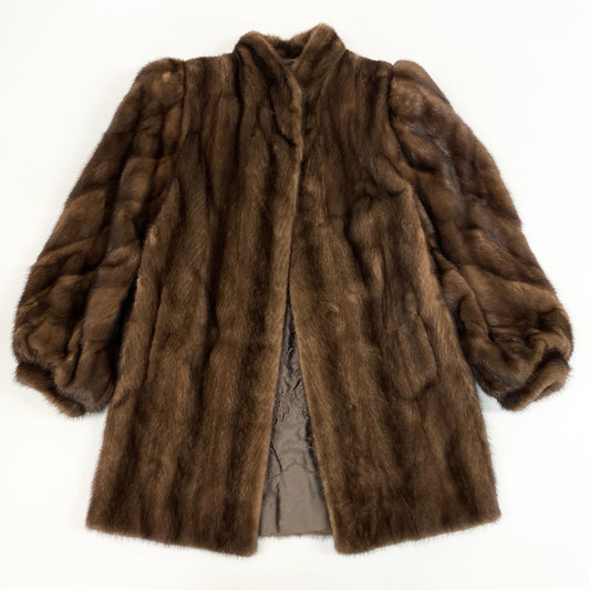 53k10《美品》 SAGA MINK サガミンク デミバフミンク セミロングコート 袖螺旋デザイン M相当 11 ブラウン 本毛皮 MINK FUR COAT 裏地刺繍 リアルファーt18r