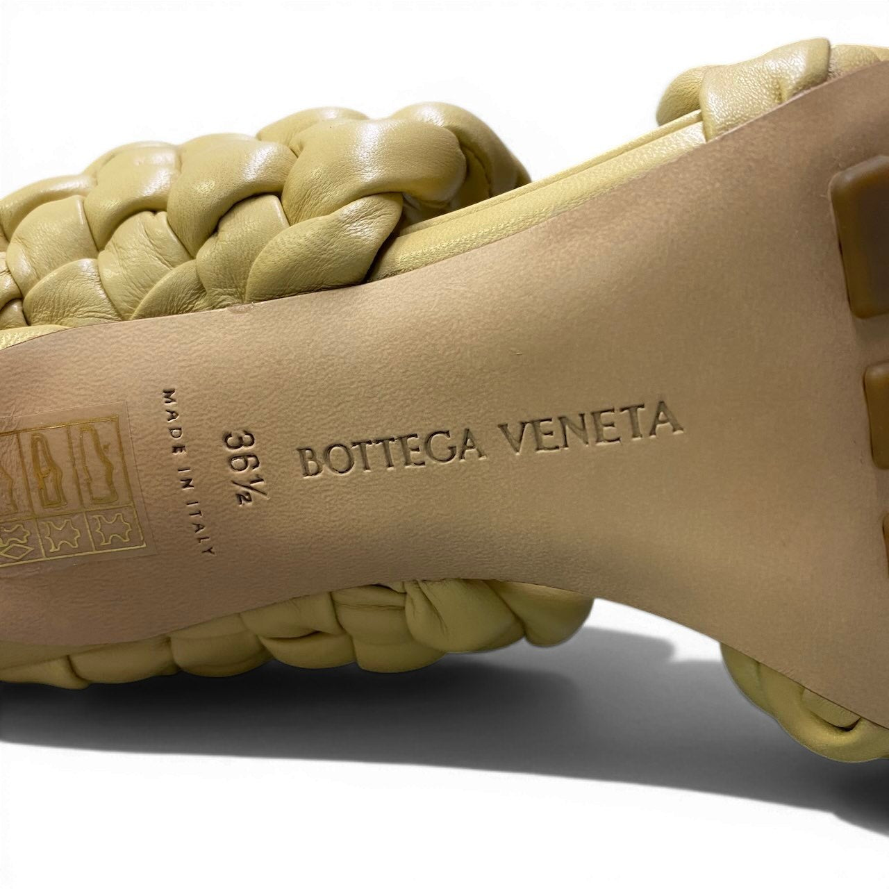 Ad2 BOTTEGA VENETA ボッテガヴェネタ イントレチャート カーブサンダル サイズ36 1/2 イエロー系 レザー レディースta1