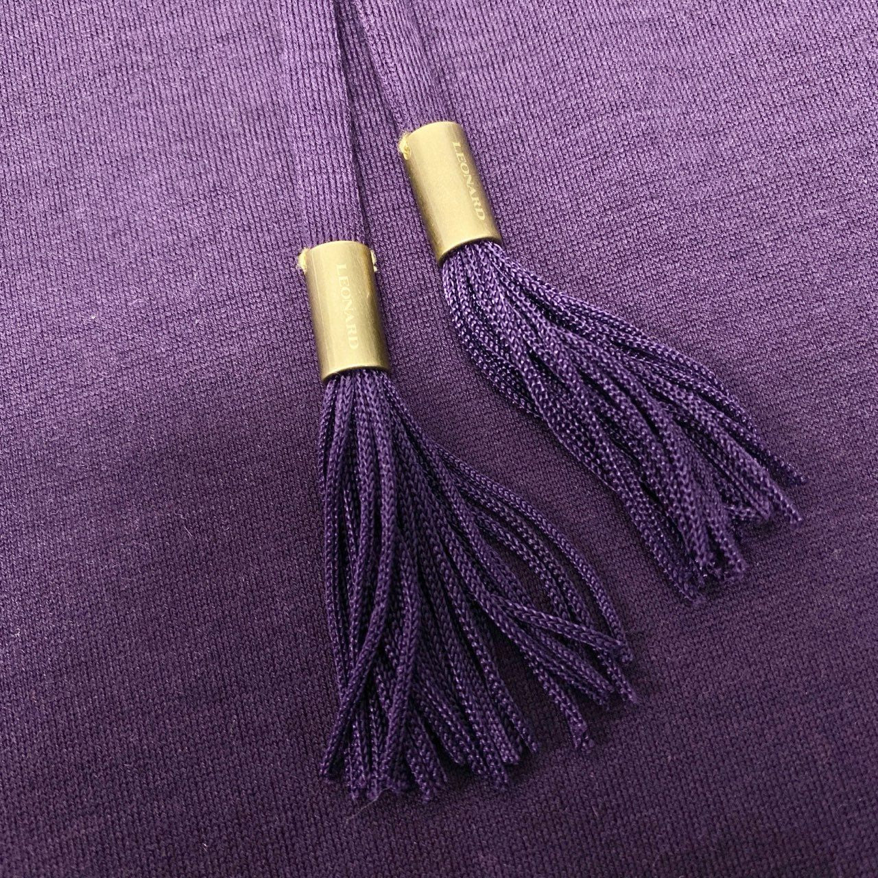 76a28 LEONARD FASHION レオナール オーバーサイズ ワンピース 半袖 カットソーワンピース 身幅ゆったり〇  レディース 女性用 Lサイズ パープル ウール シルクu02t