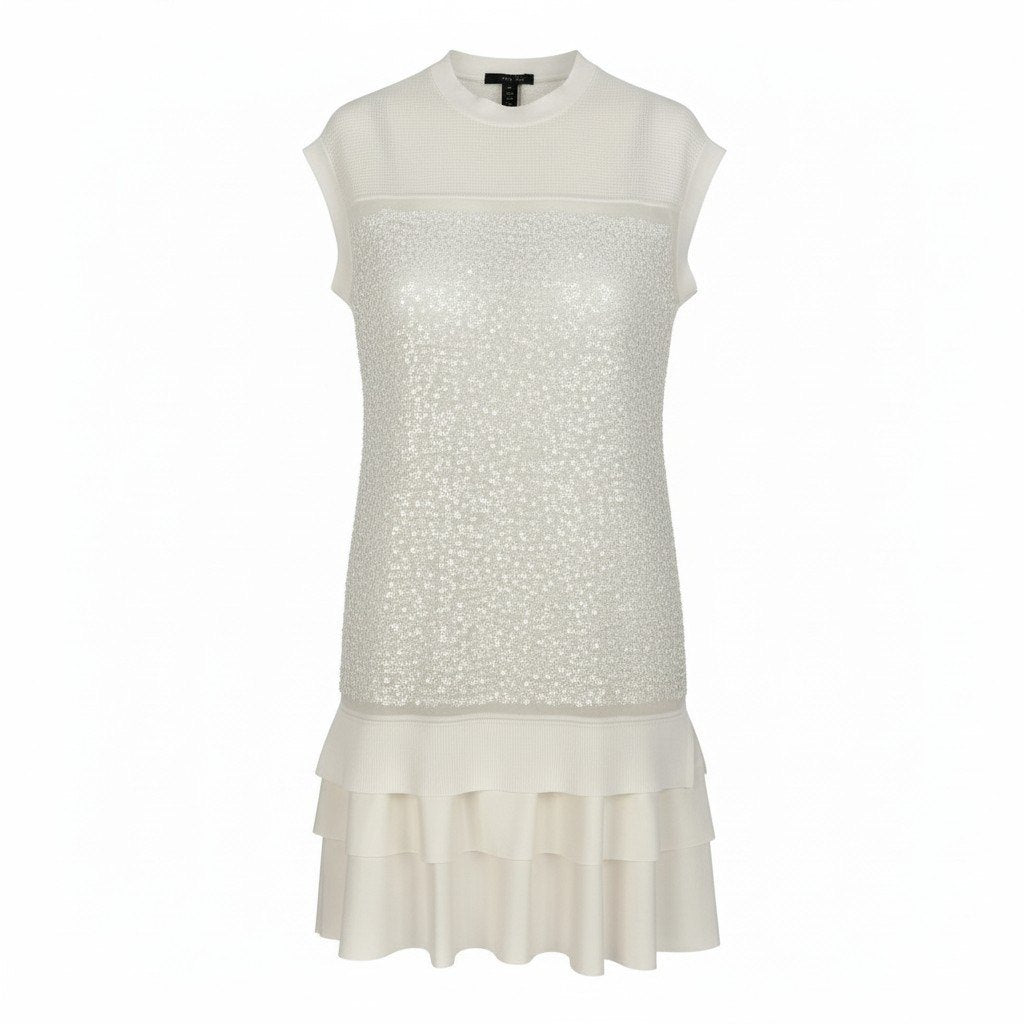 Ed6 LOUIS VUITTON ルイヴィトン スパンコール フリルワンピース Spangle Frill Dress サイズXS ホワイト タグ付t18r