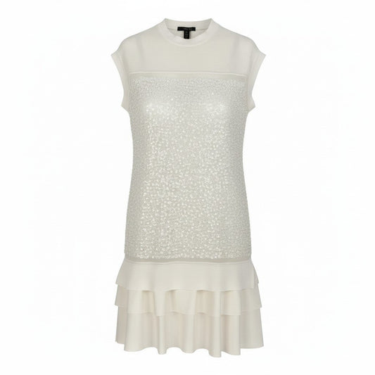 Ed6 LOUIS VUITTON ルイヴィトン スパンコール フリルワンピース Spangle Frill Dress サイズXS ホワイト タグ付t18r