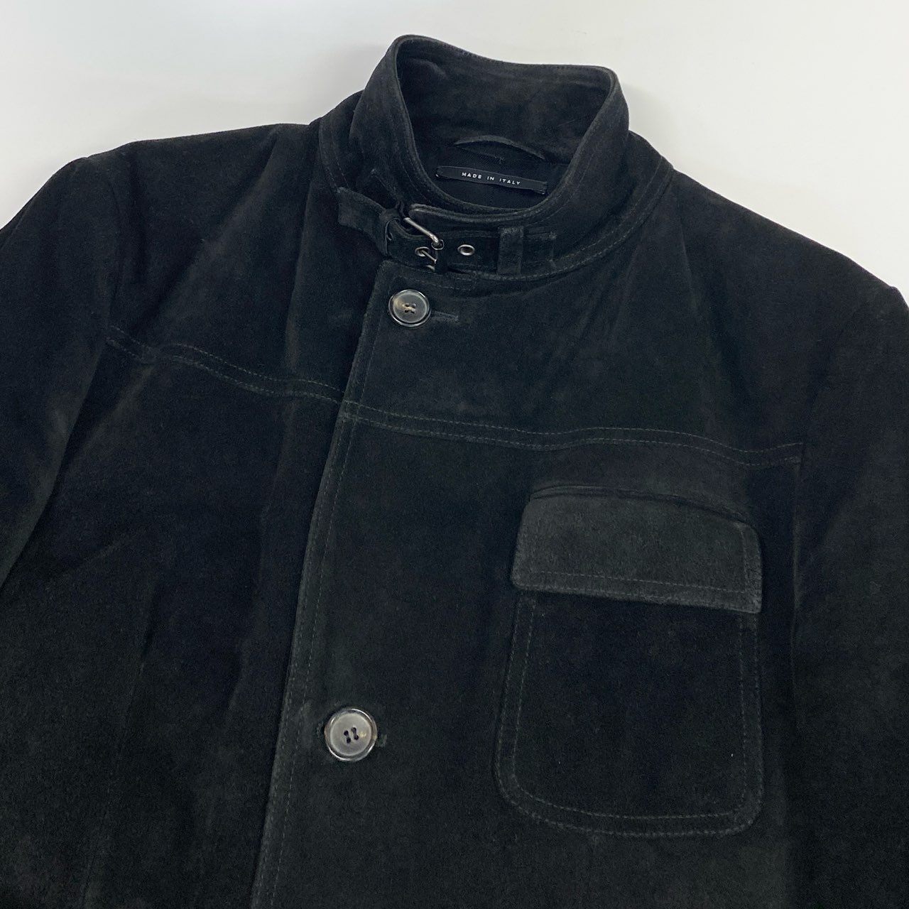 75j29 GUCCI グッチ スエードレザージャケット ベルトカラー ハーフコート トムフォード期 133594 48サイズ ブラック メンズu02t