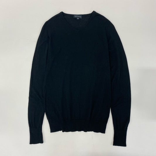 14j10 JOHN SMEDLEY ジョンスメドレー 英国製 MADE IN ENGLAND ロングスリーブ ニットセーター Vネック 無地 メンズ 紳士服 XS ブラック コットンu02t