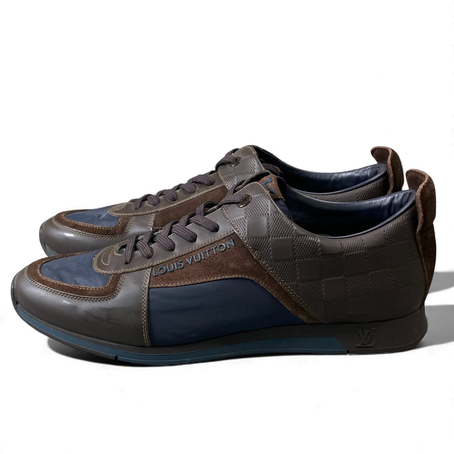 1L11 LOUIS VUITTON ルイヴィトン ダミエアンフィニ レザースニーカー ローカットスニーカー サイズ8 ブラウン/ネイビー メンズ 男性用 靴 シューズk02i