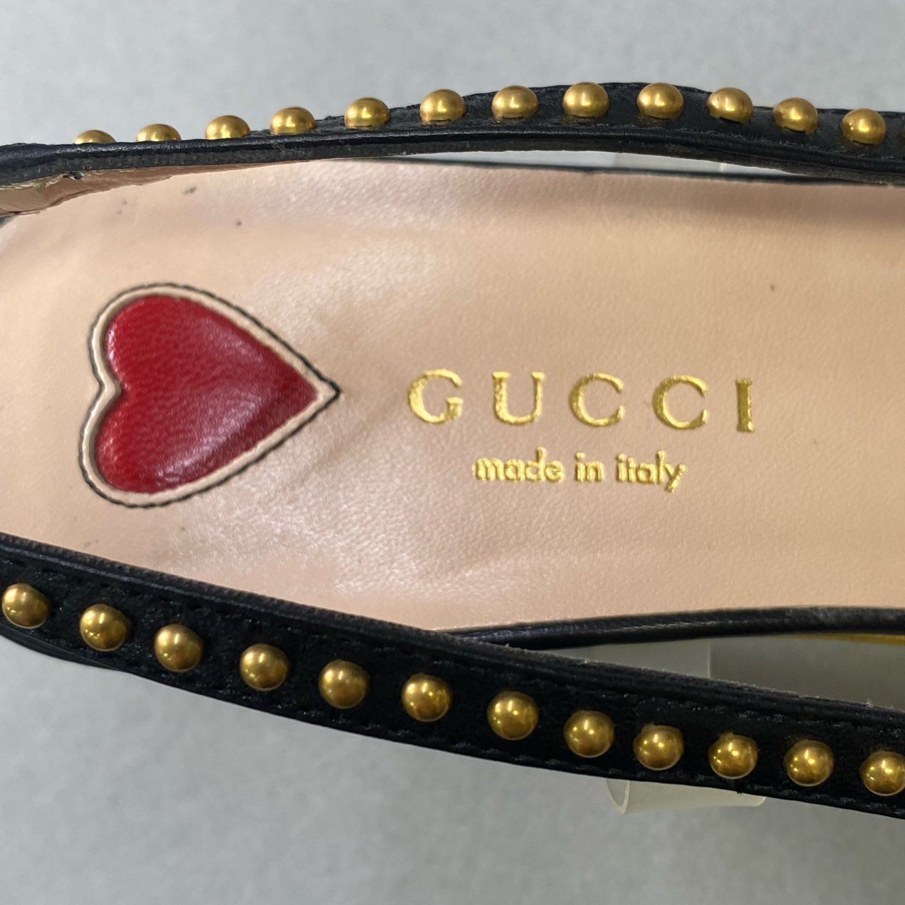 6i18 GUCCI グッチ スリングバック パンプス スタッズ パール バンブーヒール シューズ イタリア製 460127 34 1/2 ブラック レザー レディースk02i