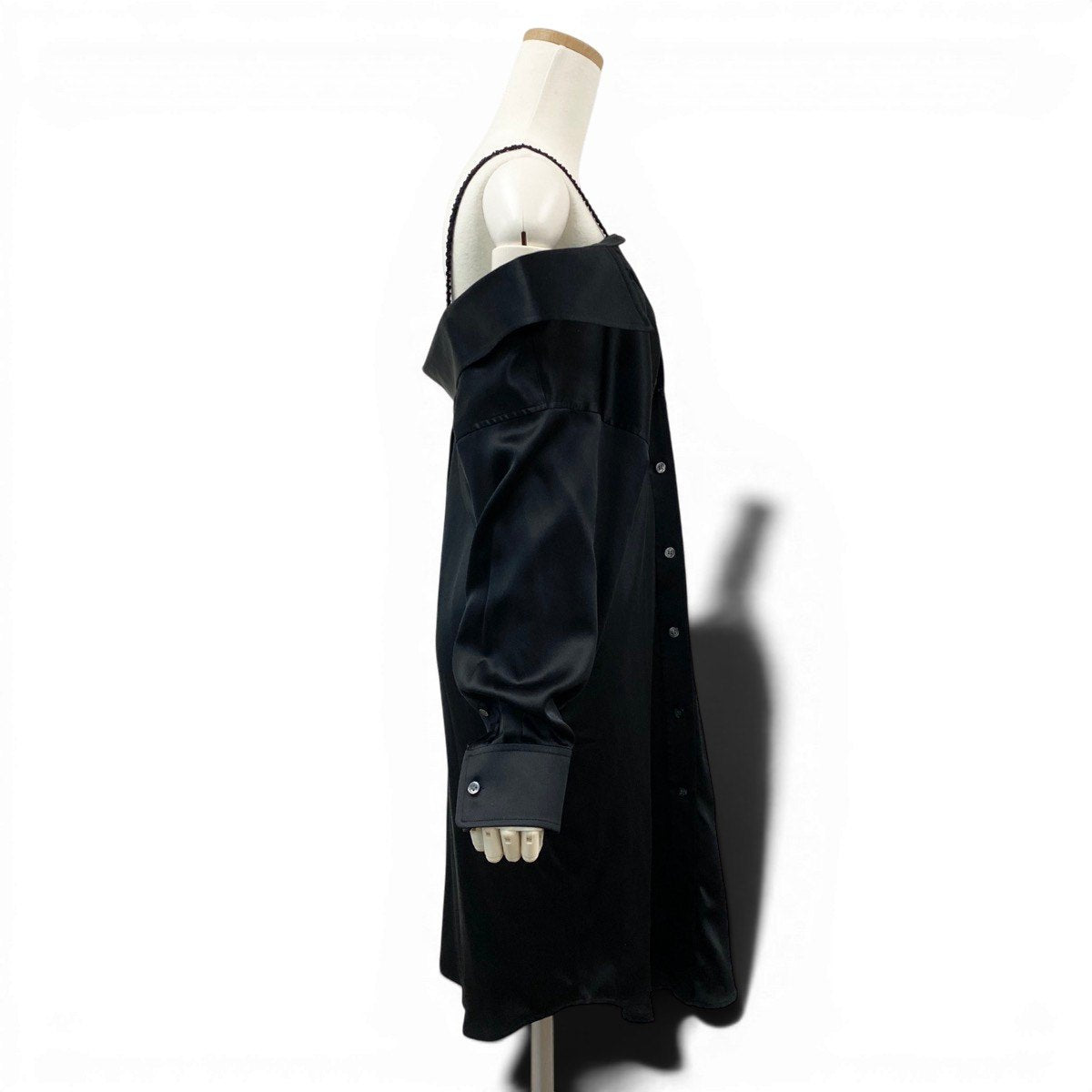 Af26 【新品保管品】 ALEXANDER WANG アレキサンダーワン オフザショルダーシャツ シルクシャツ 長袖ブラウス シャツワンピース 534-60260001 2 ブラック 絹100％ レディース 女性用u02t