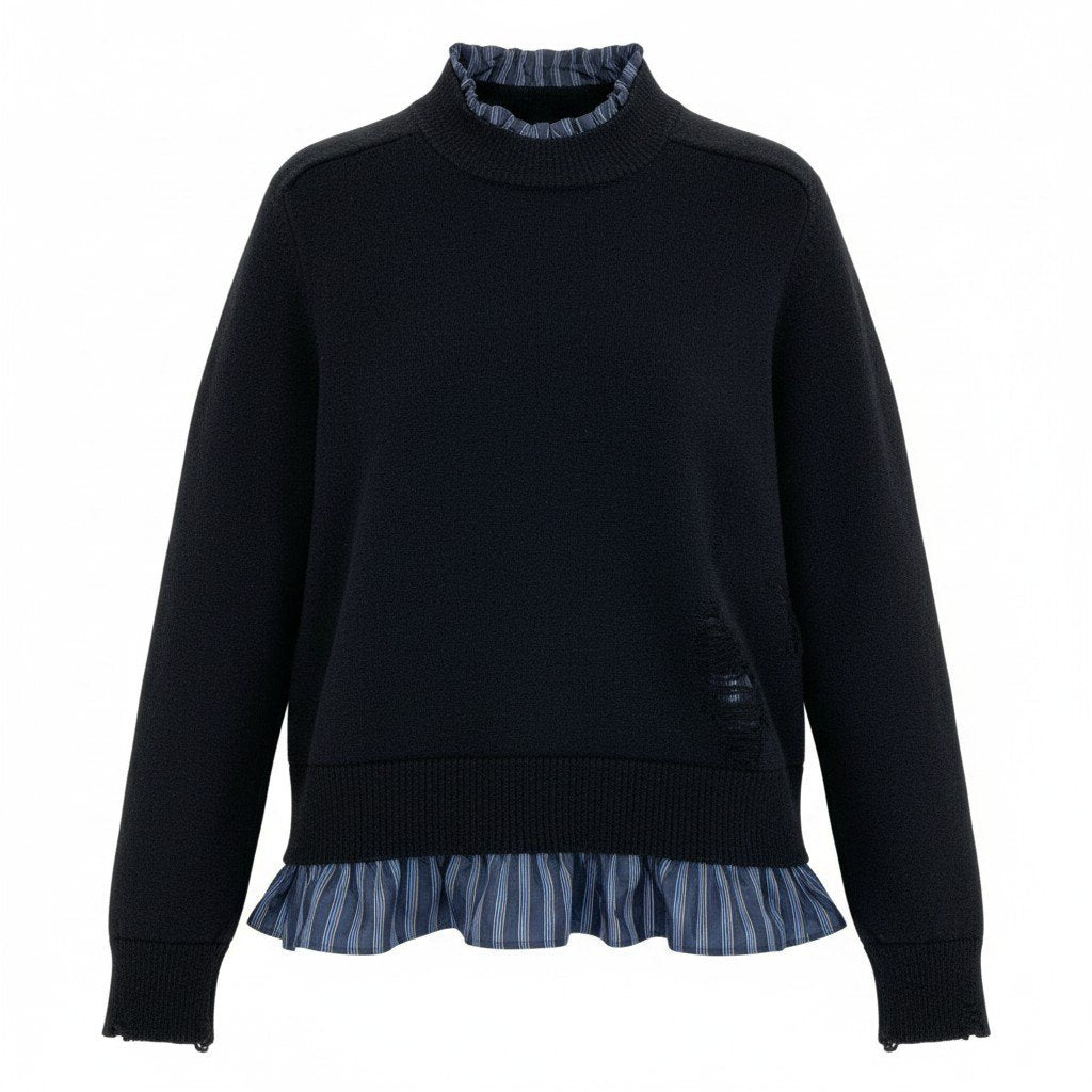 Ac2 Maison Margiela メゾンマルジェラ 2021AW デストロイ加工 レイヤード ニットセーター 4つタグ サイズS ブラック メンズ トップス ニットk02i