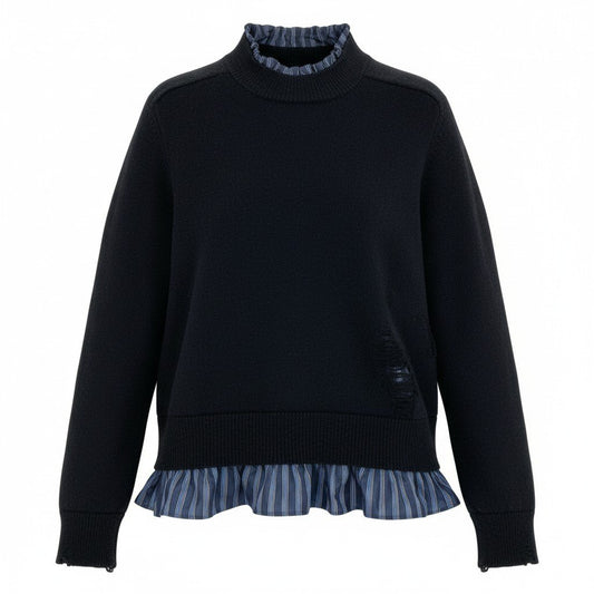 Ac2 Maison Margiela メゾンマルジェラ 2021AW デストロイ加工 レイヤード ニットセーター 4つタグ サイズS ブラック メンズ トップス ニットk02i