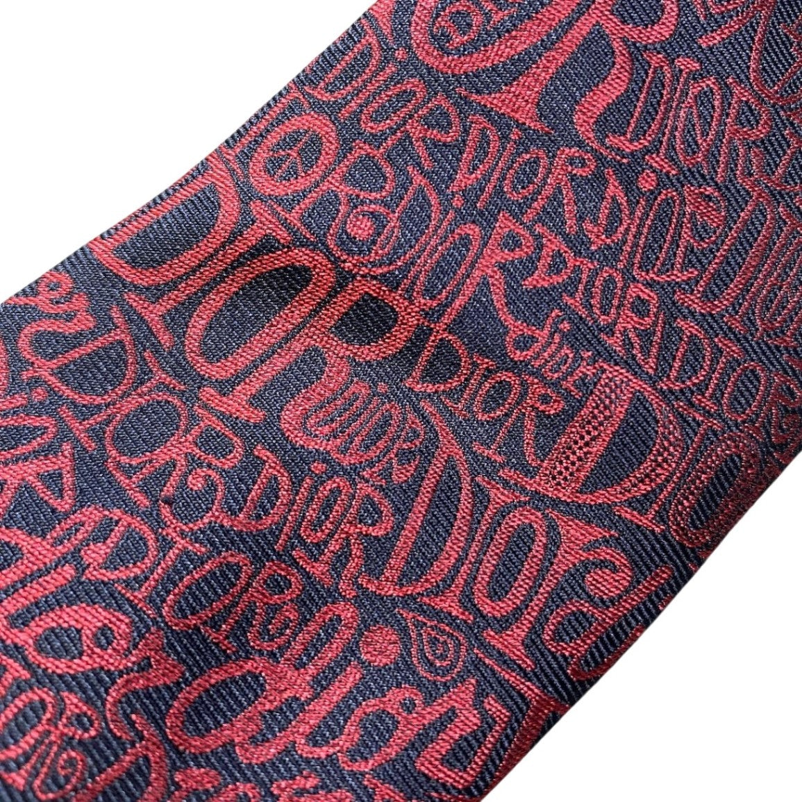 j14【未使用】 DIOR × Shawn STUSSY ディオール ステューシー 総柄 ネクタイ ボルドー ネイビー シルク100％ メンズu02t