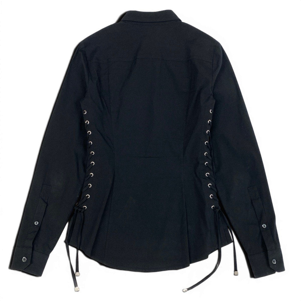 Ee19 GUCCI グッチ サイドレースアップ 長袖シャツ ストレッチ サイズ36 ブラック レディース 女性服u02t