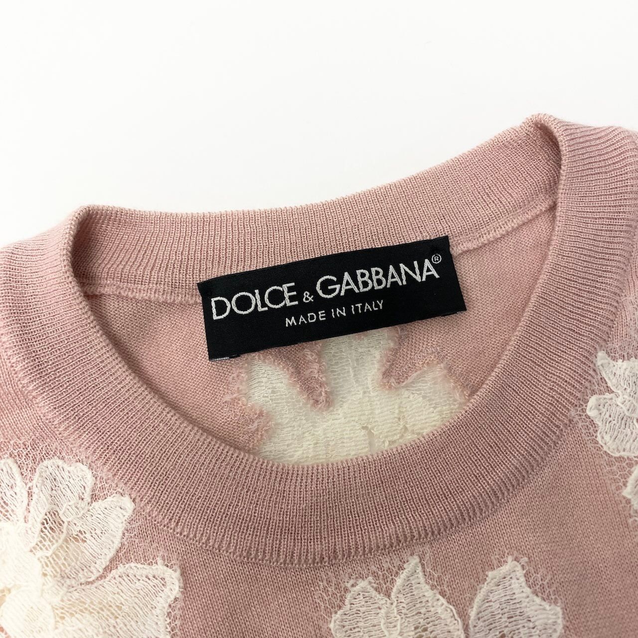 60e1 DOLCE&GABBANA ドルチェアンドガッバーナ ノースリーブ ニットプルオーバー 花柄レース ニットベスト 薄手 サイズ38 ピンク レディース 女性服u02t