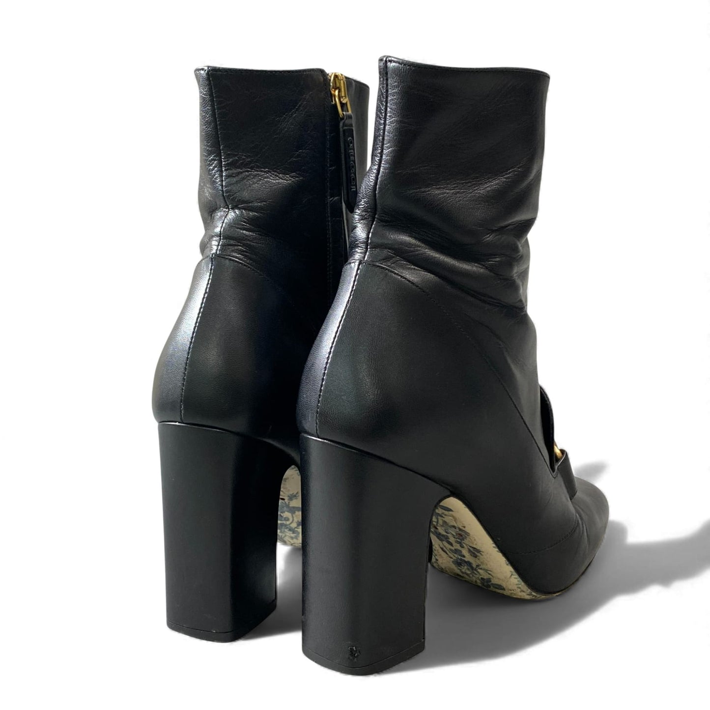 1L11 GUCCI グッチ ダブルG GGマーモント ショートブーツ チャンキーヒール サイズ36 ブラック レザー レディース 靴 ブーツk02i