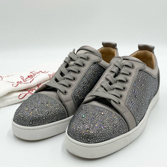 1h20《極美品》　Christian Louboutin クリスチャンルブタン LOUIS STRASS ルイスストラス ラインストーン サテン スニーカー シューズ サイズ42.5 グレー メンズ 紳士靴k02i