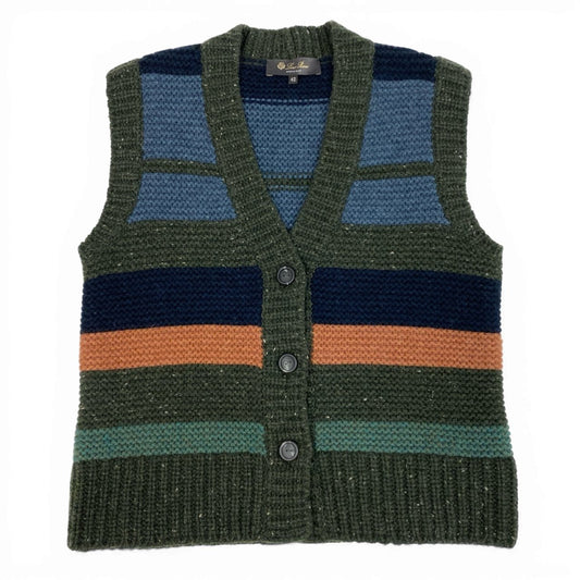 85b9 《美品》 Loro Piana ロロピアーナ カシミヤ ローゲージニット ベスト カーディガン 42 マルチカラー 総カシミア レディースk02i