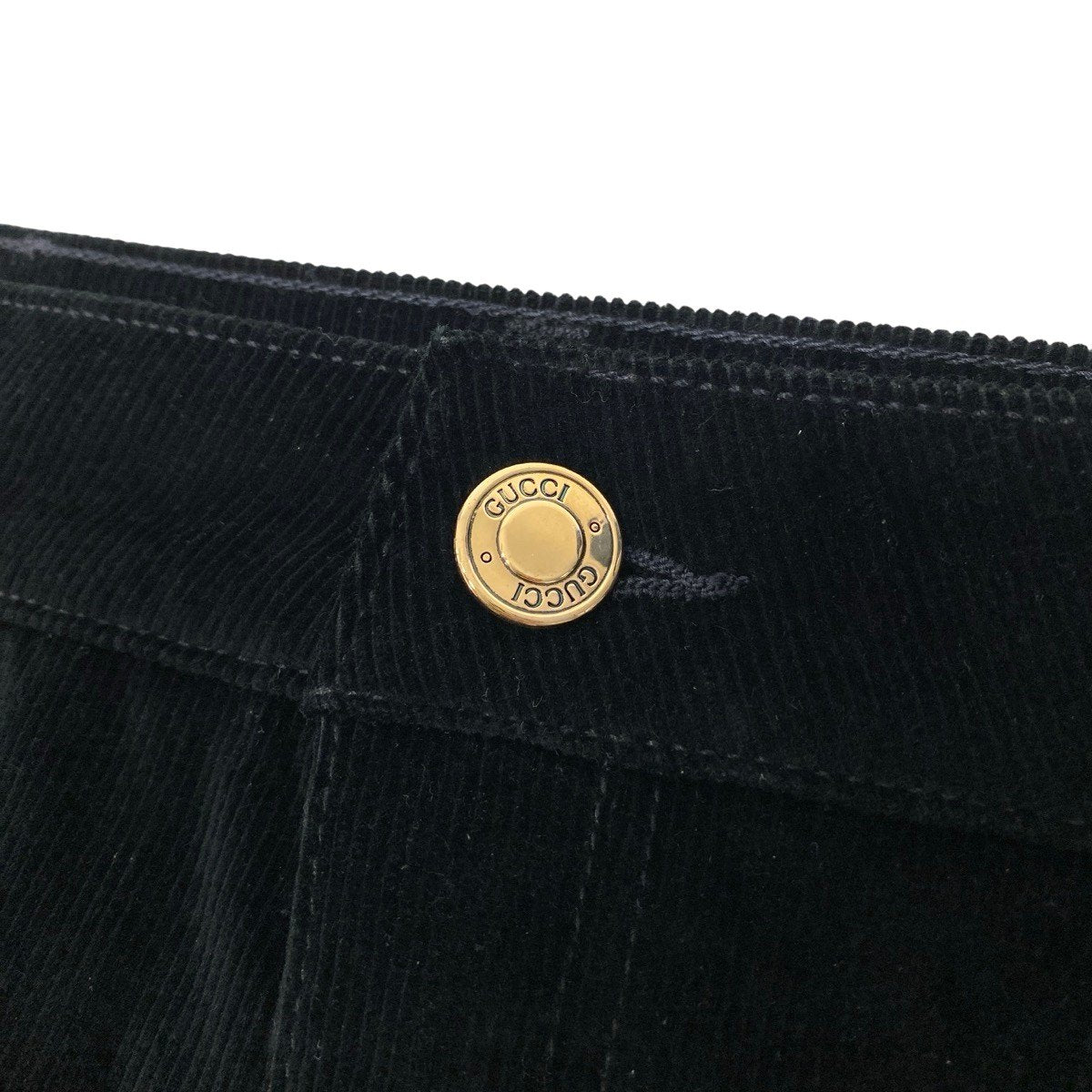 If12 GUCCI グッチ コーデュロイ ロングパンツ GGロゴ ベロア レザーパッチ サイズ46 ブラック レディース 女性用t18r
