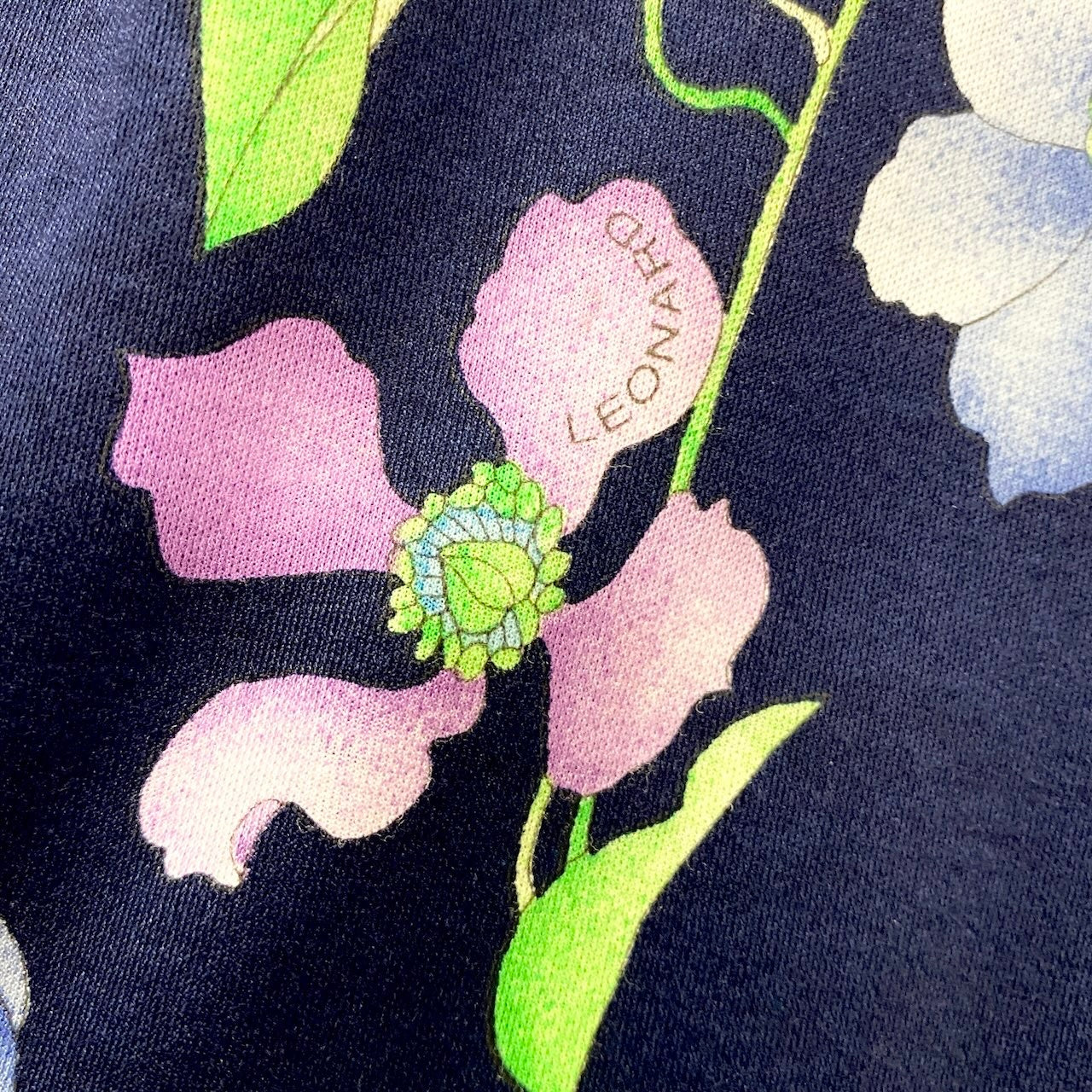 2c29 LEONARD FASHION レオナール 半袖Tシャツ カットソー 美しい花柄プリント レディース 女性服 L ネイビー コットン100％u02t