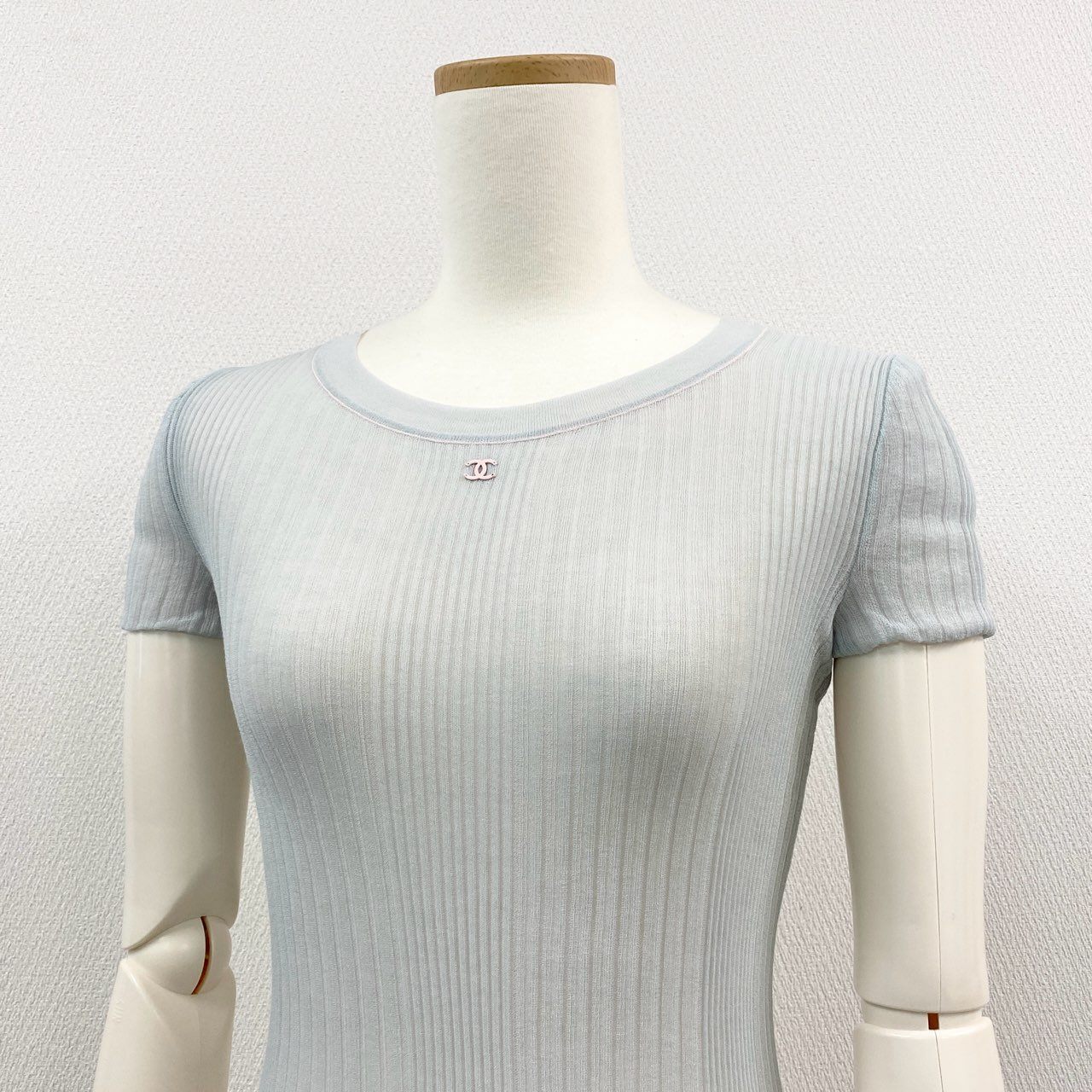 64a15 【美品】CHANEL シャネル P38434 2010年 フロントココマーク リバーシブル タイトニット 半袖ニット サイズ34 レディース 春夏用 トップスta1