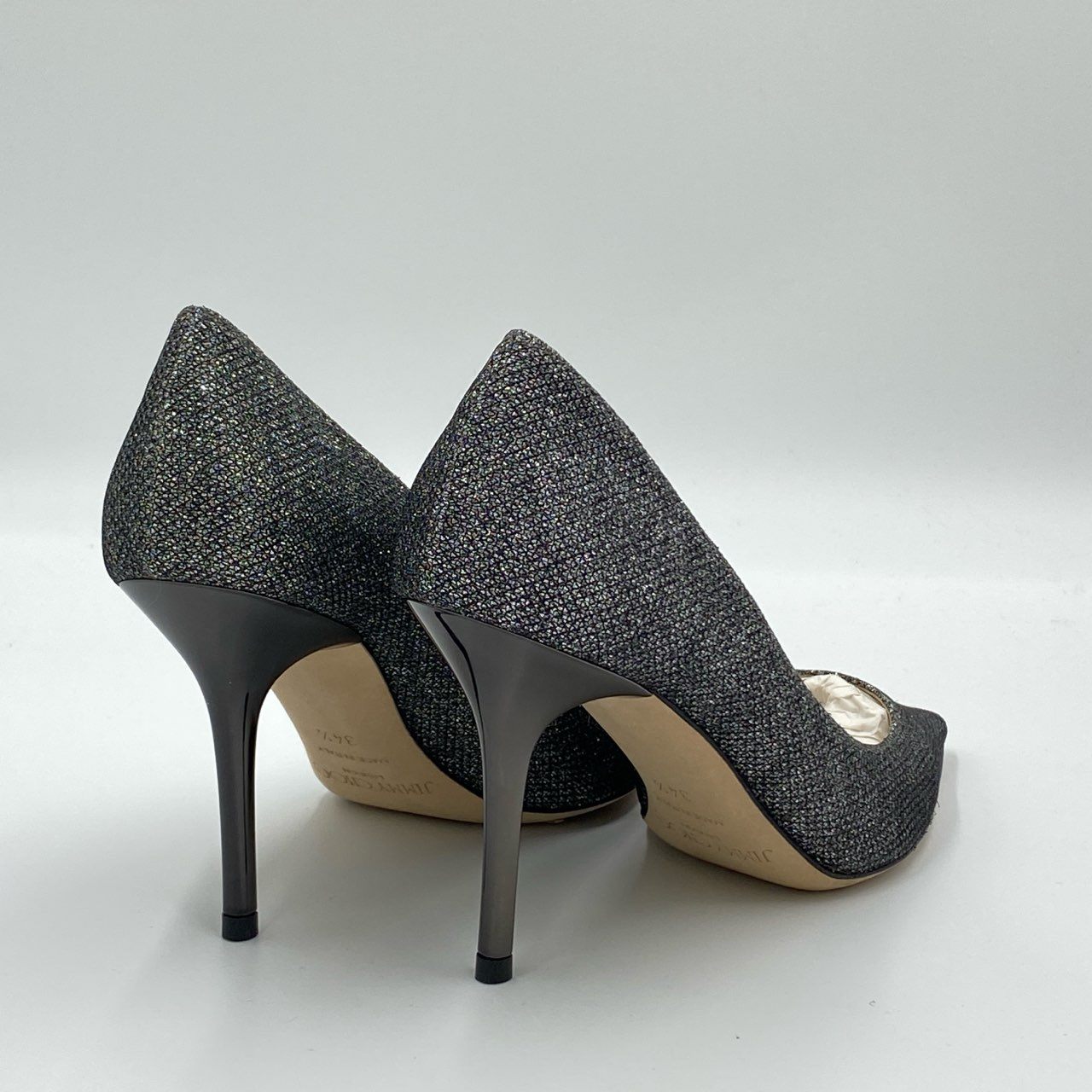 5h29《極美品》定価￥75.900 JIMMY CHOO ジミーチュウ AGNES アニエス グリッター パンプス 34 1/2 シルバー ラメ 結婚式 パーティ セレモニー 箱 保存袋t18r