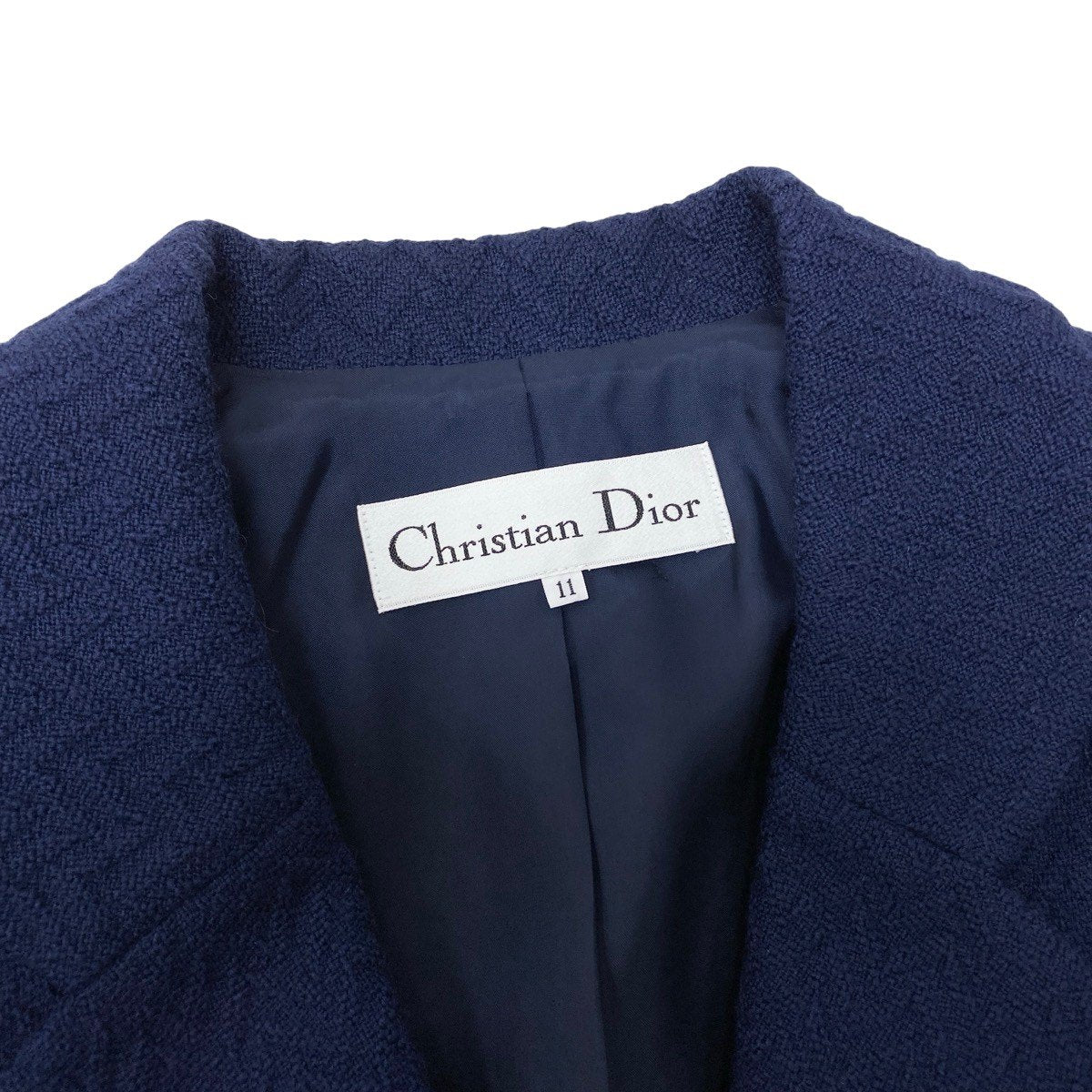 84g15【美品】 Christian Dior クリスチャンディオール セットアップ スカートスーツ フォーマル ヘリンボーン柄 サイズ11 ネイビー ウール レディース 女性用u02t