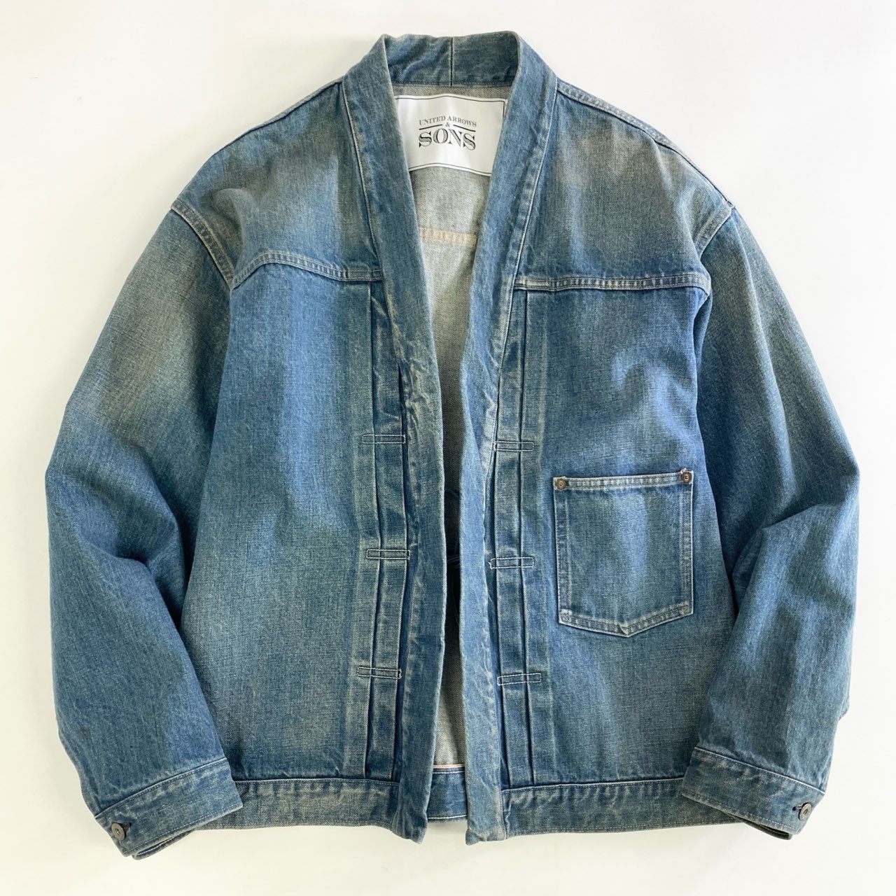 50k8 UNITED ARROWS & SONS ユナイテッドアローズアンドサンズ TOMMY DENIM JACKET デニムジャケット 羽織 ヴィンテージ加工 5525-211-0358 XL インディゴ