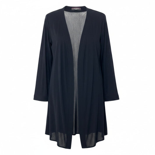 37g17 LEONARD FASHION レオナール ロング シアーカーディガン カンカン素材  サイズL ブラック レディースu02t