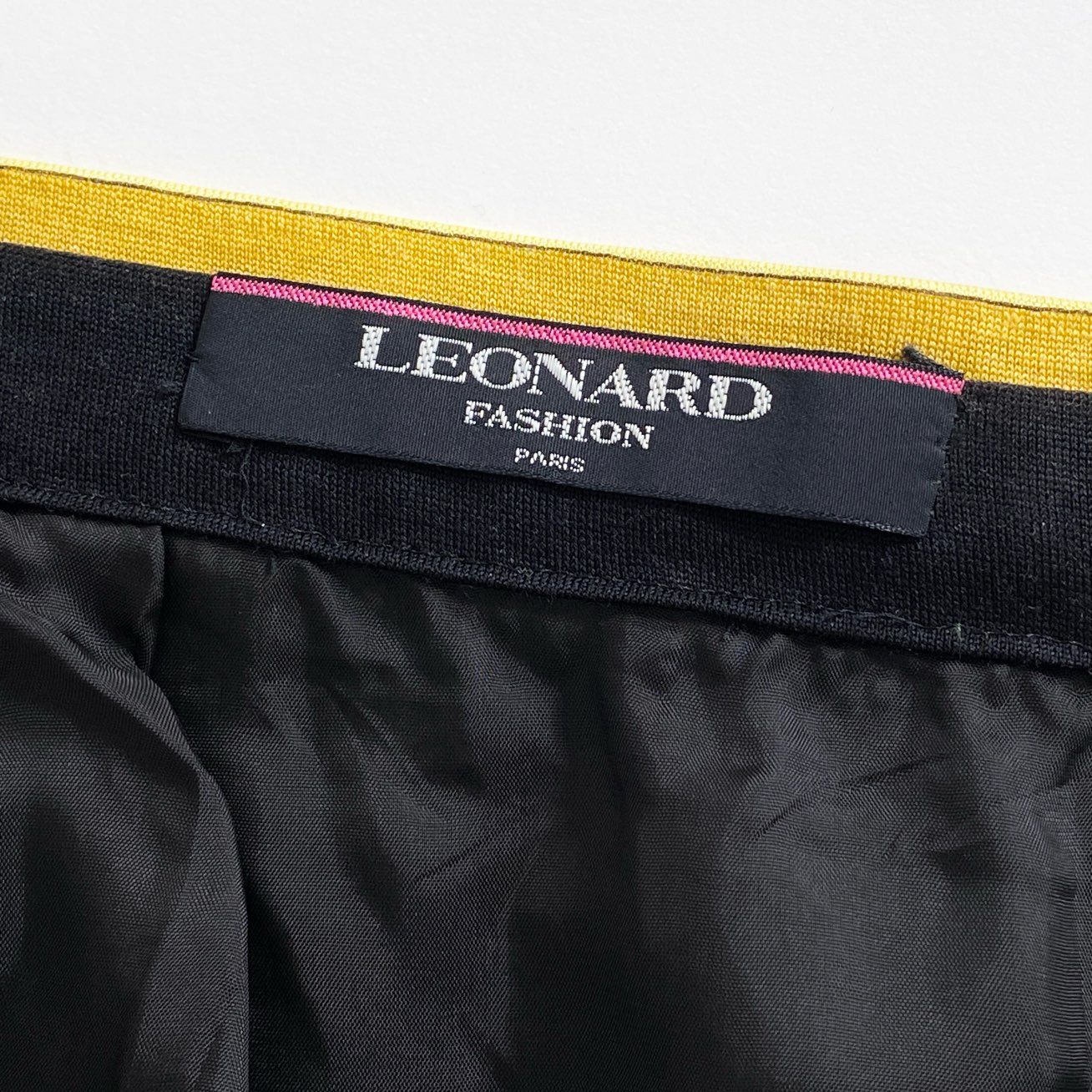 59d15 LEONARD FASHION レオナール 膝下スカート 総柄スカート ウエスト76 ブラック ウール100％ レディース 日本製