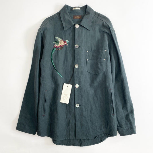 41c22《未使用》Paul Smith Collection ポールスミスコレクション 194-223 L カーキグリーン 刺繍デザイン リネンジャケット カバーオール メンズ 春夏向け 【中古】