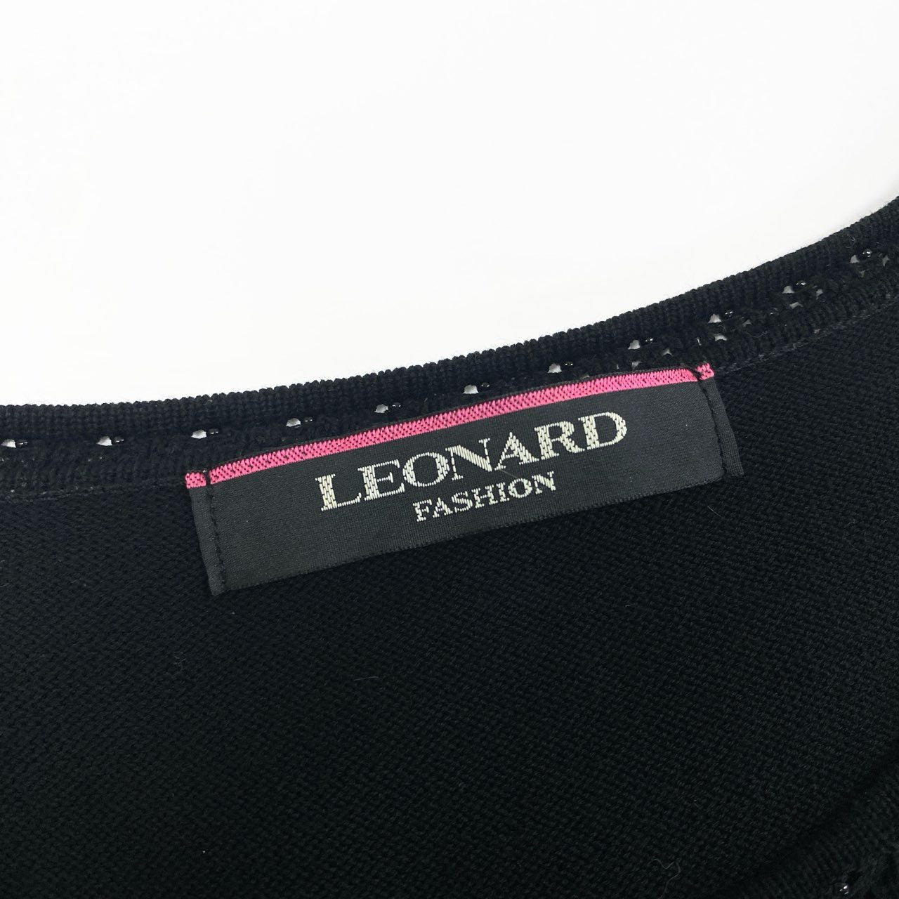 31b12 LEONARD レオナール ラメ花柄刺繡 コットンニットワンピース ロングワンピース LL ブラック レディースu02t
