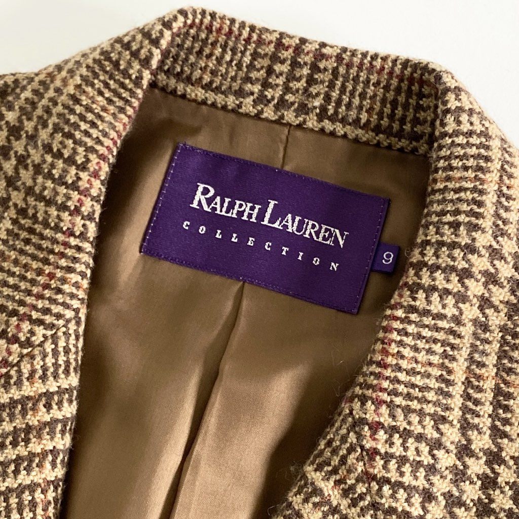 60e4 RALPH LAUREN COLLECTION ラルフローレン コレクション 1B ウールテーラードジャケット ブレザー 千鳥チェック 9 ブラウン