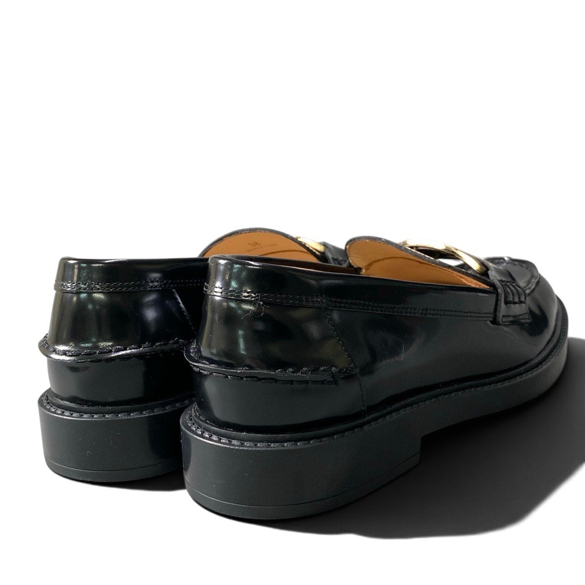 g31 TOD’S ケイト レザー ローファー チェーンモチーフ イタリア製 38サイズ ブラック レザー レディース 女性用k02i