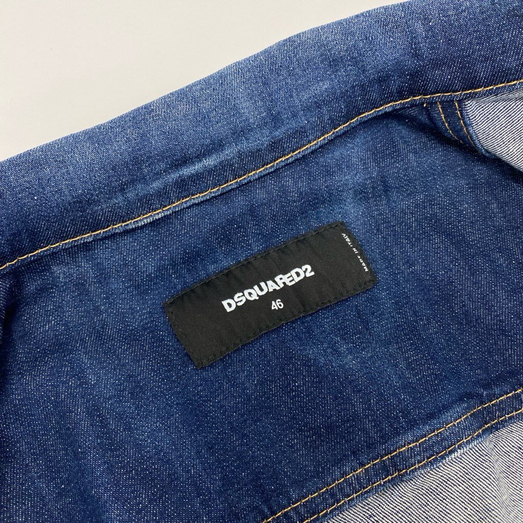14a15 DSQUARED2 ディースクエアード イタリア製 DAN JEAN JACKET デニムジャケット ダメージ ペイント加工 メンズ 紳士服 S74AM1027 / S30342 46 インディゴブルーu02t