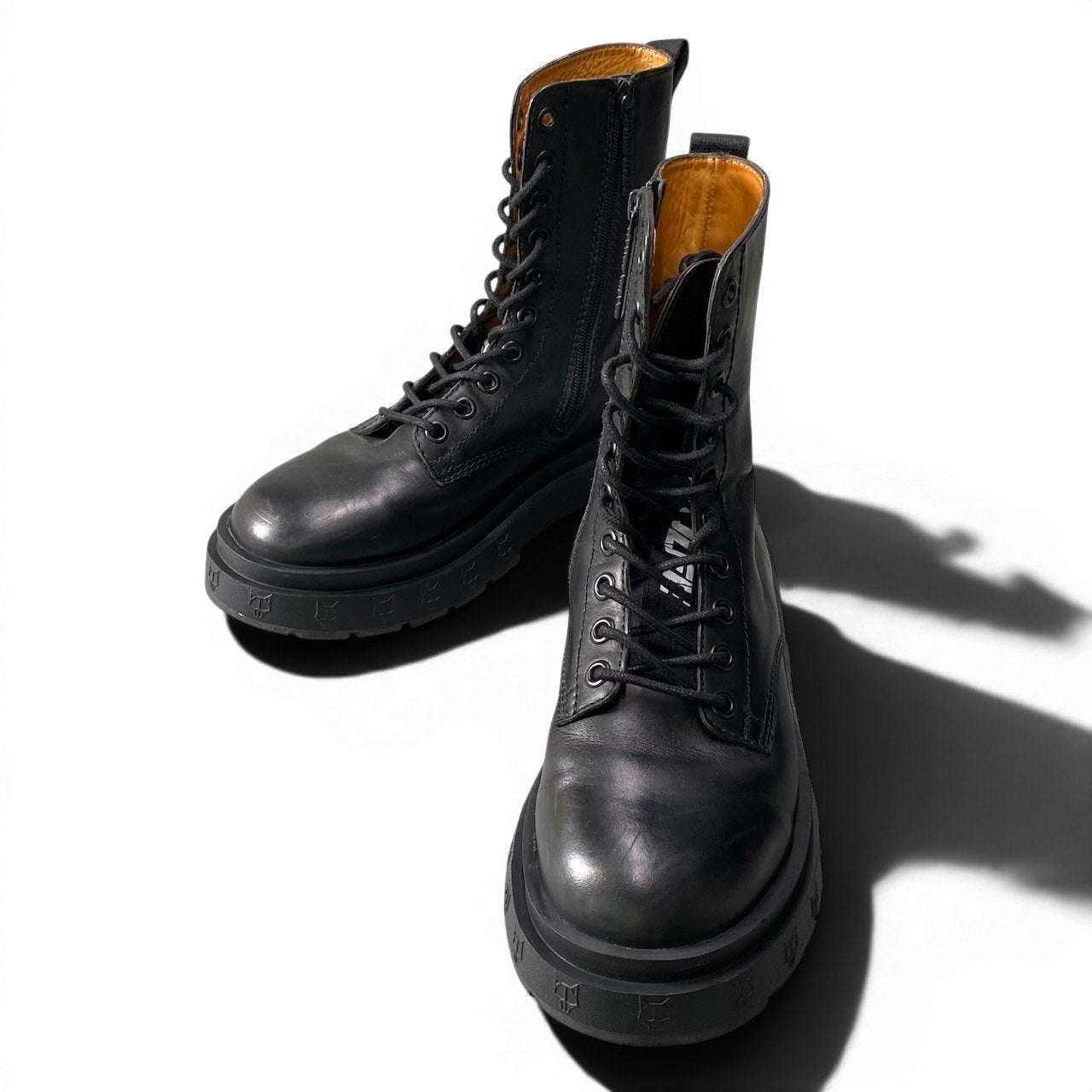 1e21 NAKED WOLFE ネイキッドウルフ レザーブーツ レースアップブーツ サイドジップ タンクソール ロングブーツ アッパーレザー メンズ 男性用 42 ブラックo07t