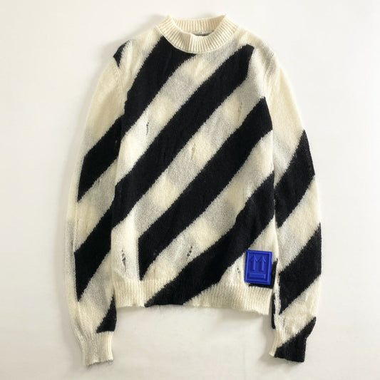 80h12 OFF-WHITE オフホワイト MOHAIR DIAG SWEATER モヘアニット セーター クルーネック プルオーバー OMHE028E19B02002 Sサイズ ホワイト ブラック モヘヤ