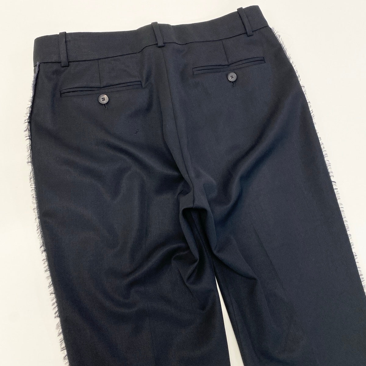 38g13 YVES SAINT LAURENT イヴサンローラン リヴゴーシュ スラックス ストレートパンツ サイドフリンジ ブラック レディース 女性用o07t