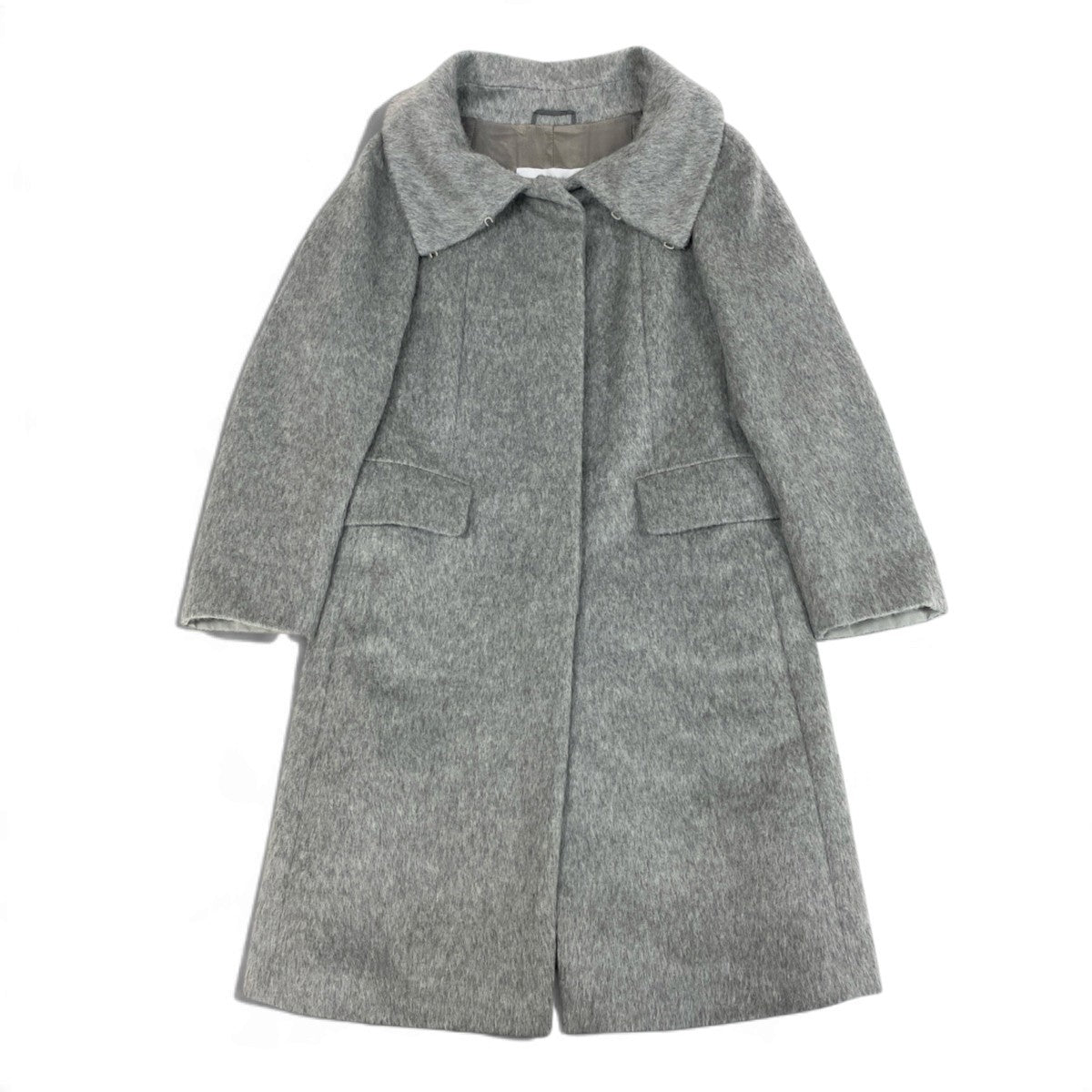 Ej15 【極美品】 Max Mara マックスマーラ 白タグ ステンカラーコート アルパカ混 シャギー サイズ38 グレー レディースu02t
