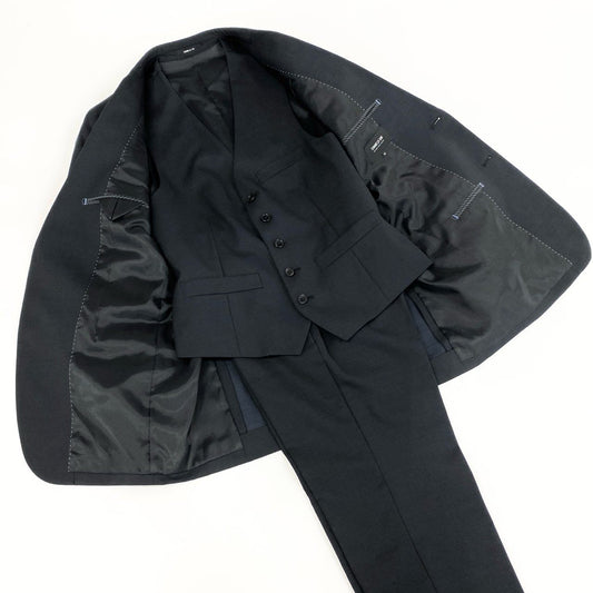73f26【美品】 COMME CA ISM コムサイズム セットアップスーツ テーラードジャケット ウール ジレ スリーピース メンズ 男性用 ベストSS/ジャケットM/ボトムS ブラック