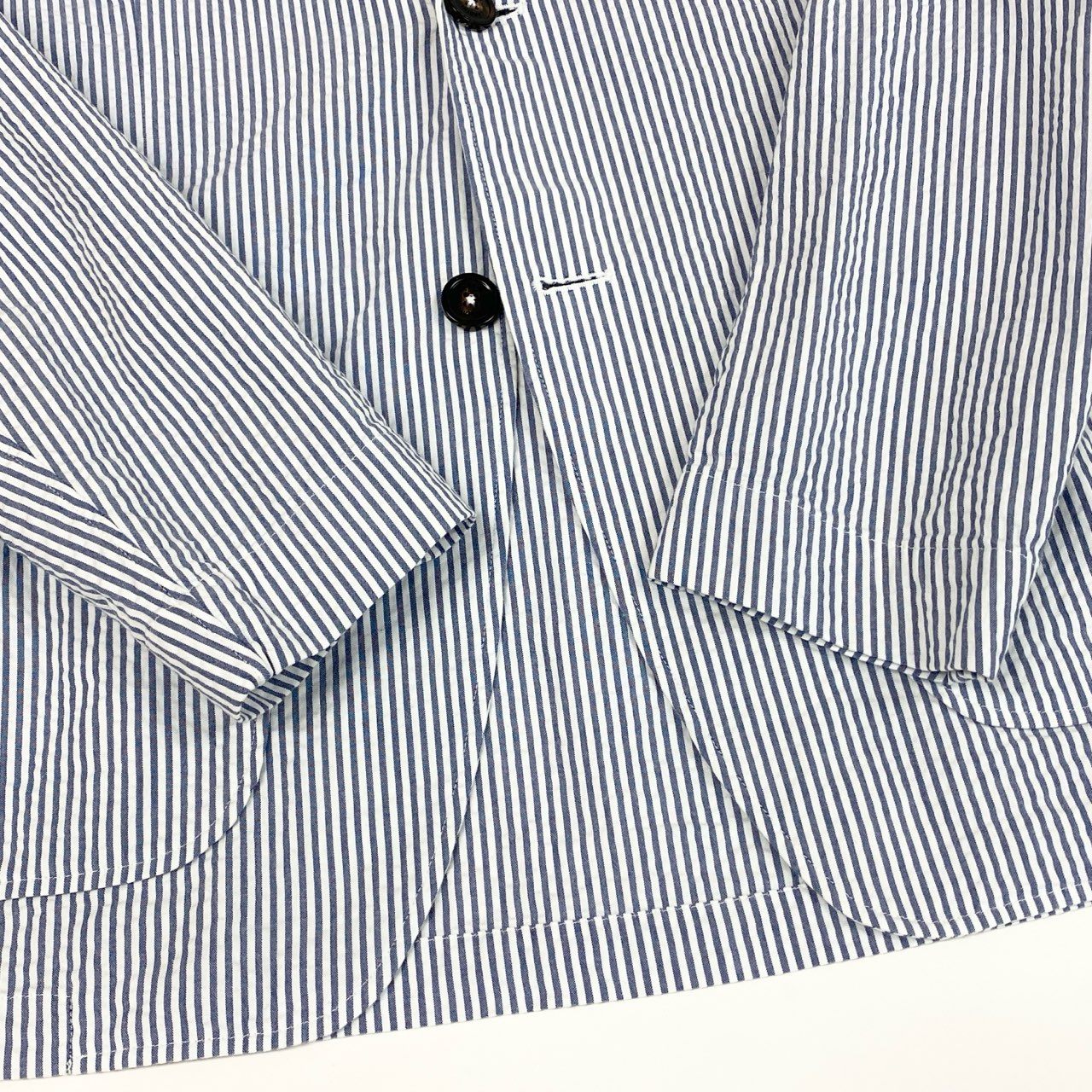 22a23 LARDINI ラルディーニ テーラードジャケット サマージャケット シアサッカー S ブルー ホワイト ストライプ メンズu02t