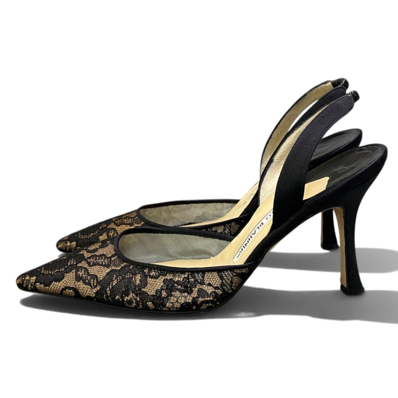 i2 MANOLO BLAHNIK マノロ・ブラニク レース素材 スリングバッグ ミュール サイズ36 1/2 ブラック レディースk02i