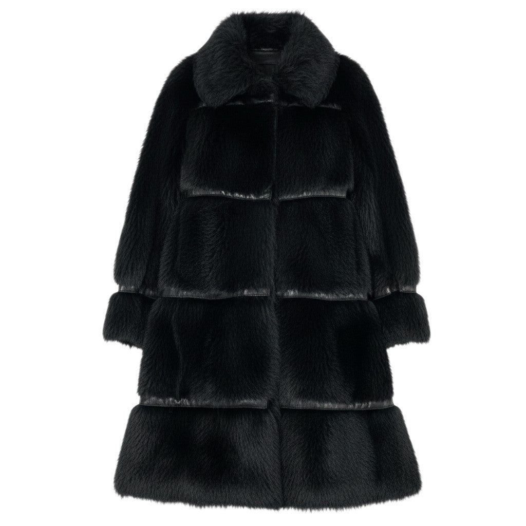 38b9 Vintage PRADA プラダ リアルファーコート ムートンコート レザー ロングコート ブラック 羊革 レディースta1