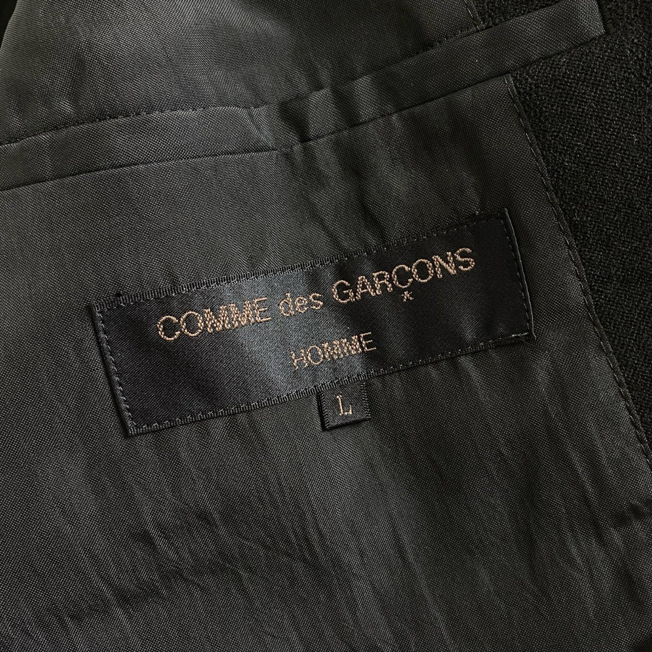 31h30 90s COMME des GARCONS HOMME コムデギャルソンオム 縮絨ウール テーラードジャケット ブレザー ストライプ HJ-05021L L ブラック ウール100％ AD1992 メンズ