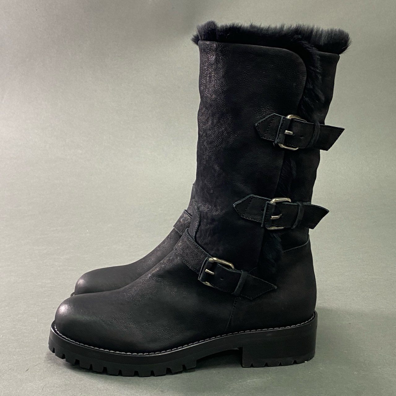 2b7 《美品》 SARTORE サルトル ムートン レザーロングブーツ 35 ブラック Leather イタリア製 シューズ