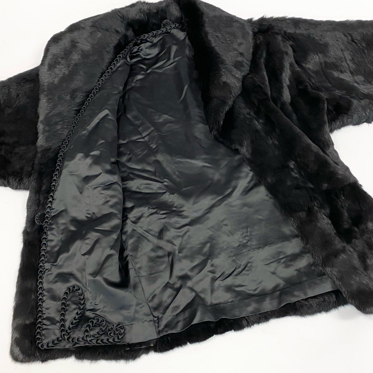 48a22 本毛皮 ドルマンスリーブ ファーコート 希少デザイン サイズF ブラック Black Fur Coatt18r