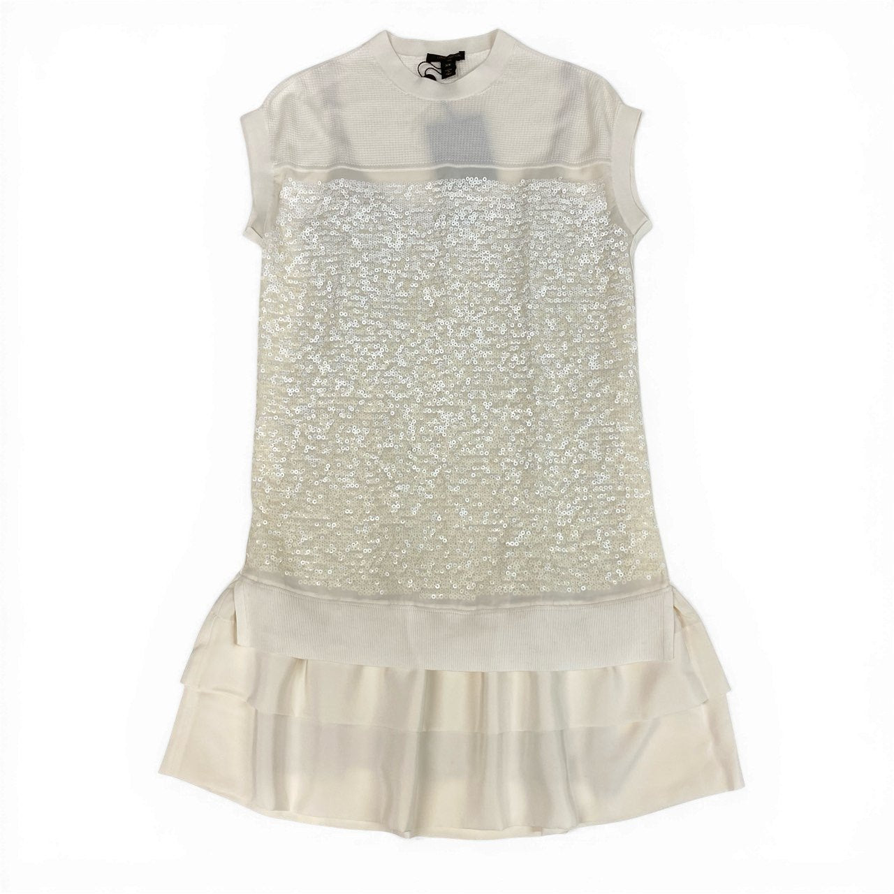 Ed6 LOUIS VUITTON ルイヴィトン スパンコール フリルワンピース Spangle Frill Dress サイズXS ホワイト タグ付t18r