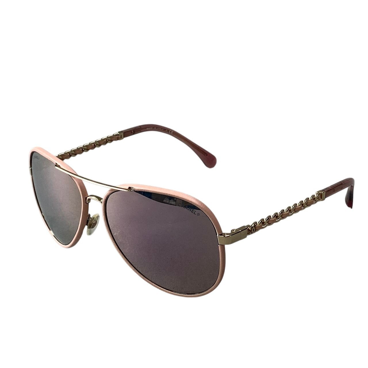 《極美品》 CHANEL シャネル パイロットシェイプ チェーン ティアドロップ サングラス Coco Mark Side Chain Pilot Sunglasses 4219-Q 59□14 ピンク ケース クロス付t18rt18r