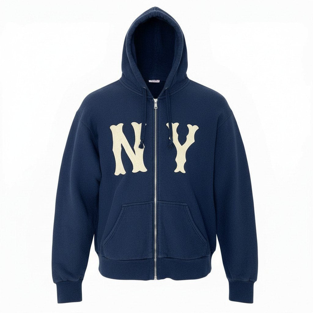 29a9 GUCCI グッチ 18AW MLB NY ヤンキース フロント刺繍 ジップアップ スウェットパーカー バックロゴ メンズ 紳士服 519681 X9Y96 Mサイズ ネイビー コットン100％o07t