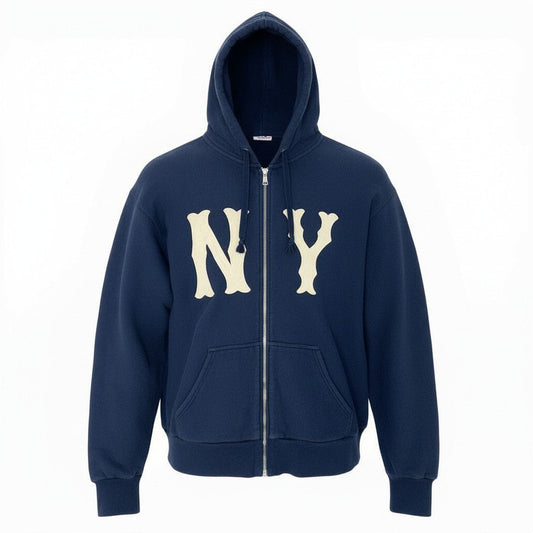 29a9 GUCCI グッチ 18AW MLB NY ヤンキース フロント刺繍 ジップアップ スウェットパーカー バックロゴ メンズ 紳士服 519681 X9Y96 Mサイズ ネイビー コットン100％o07t