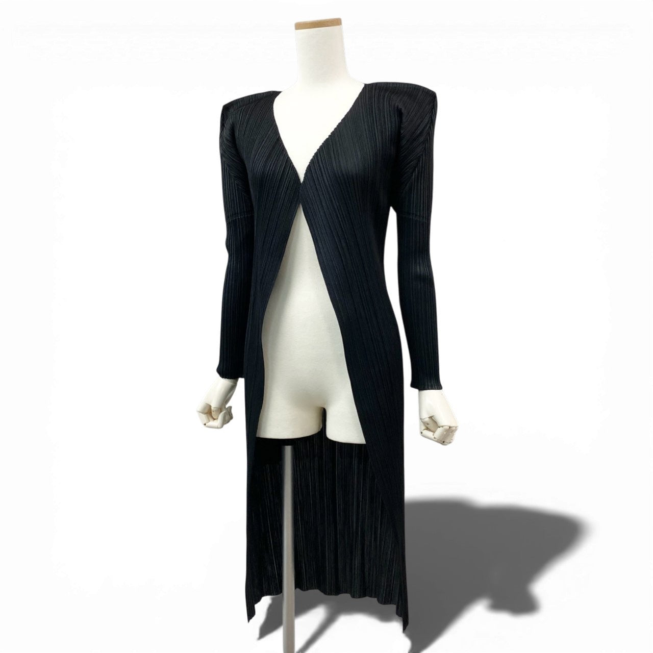 64b11【美品】PLEATS PLEASE プリーツプリーズ プリーツロングカーディガン ロングコートカーディガン PP61-JG605 2サイズ ブラック ポリエステル100％ レディース 女性用k02i