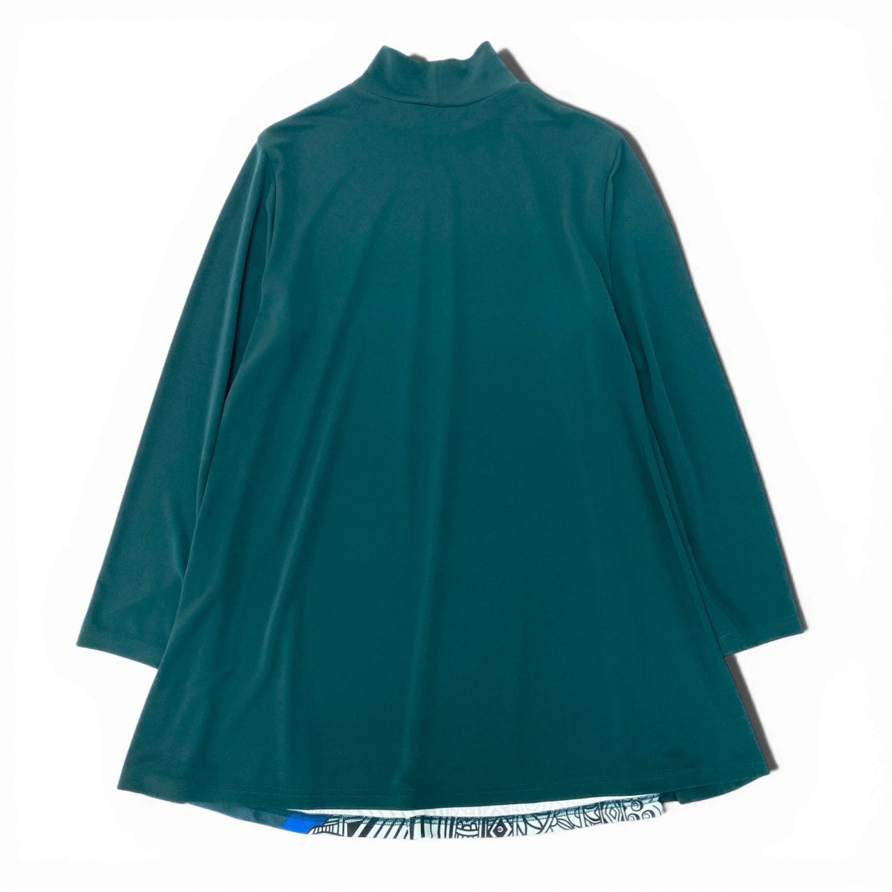 17c2 TOKUKO 1er VOL トクコプルミエヴォル ロングスリーブ チュニックワンピース ハイネック 楽器柄プリント ストレッチ レディース 女性服 サイズ9 グリーンu02t