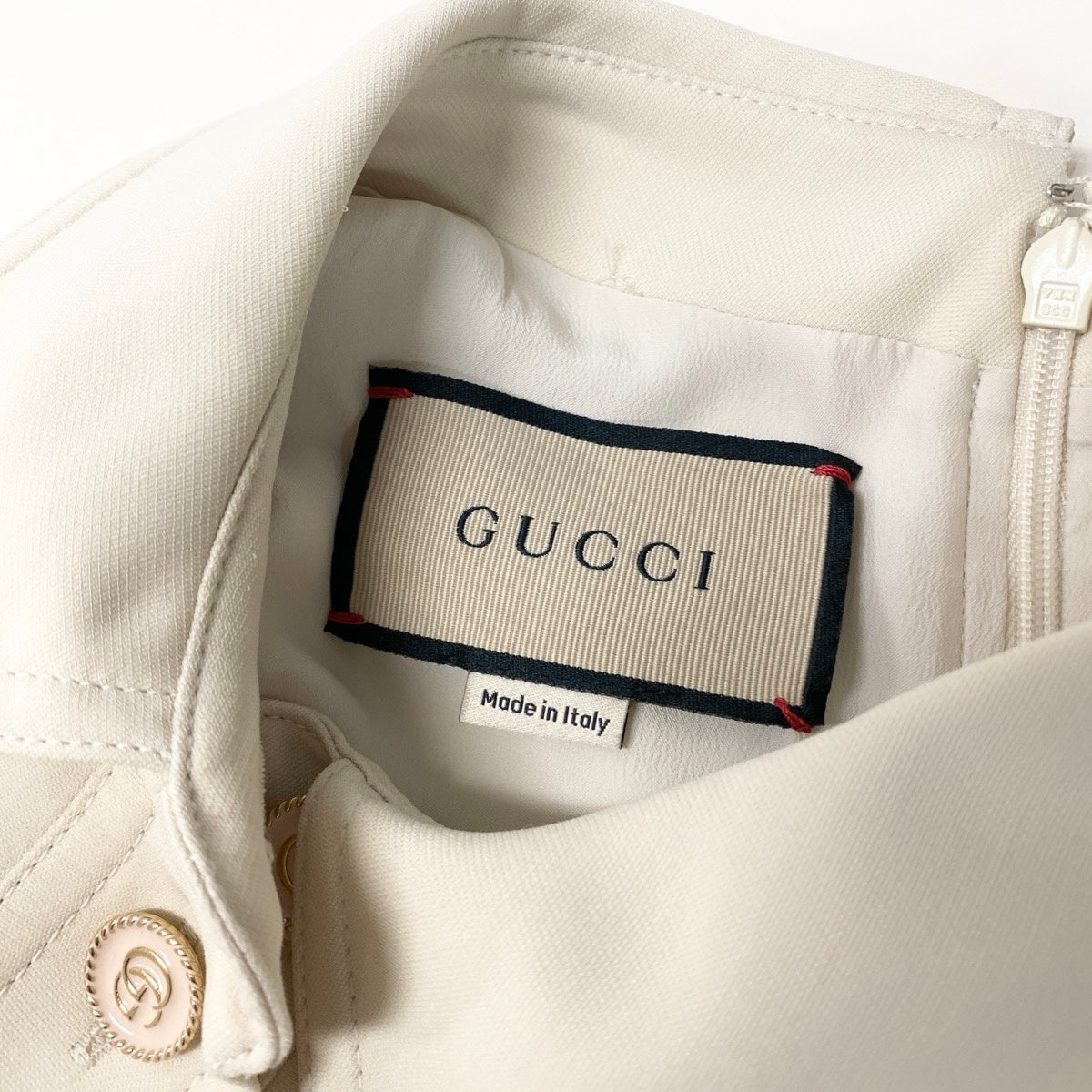 Hf12 【未使用タグ付】 GUCCI グッチ ダブルG チェーン ショートスリーブ ポロワンピース 661672 サイズ40 アイボリー レディース 女性用k02i